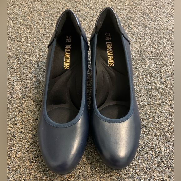 Dream Pairs [Stand All Day Pumps] Edena Chunky Low Block Heel Pumps - Navy Blue - Picture 3 of 7
